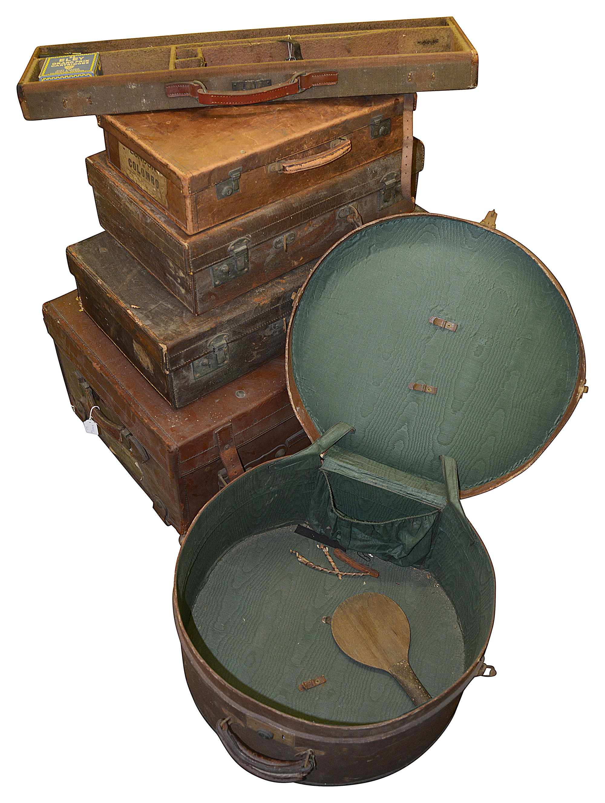 An early 20th century stitched tan leather trunk and other luggage and cases - Image 2 of 6