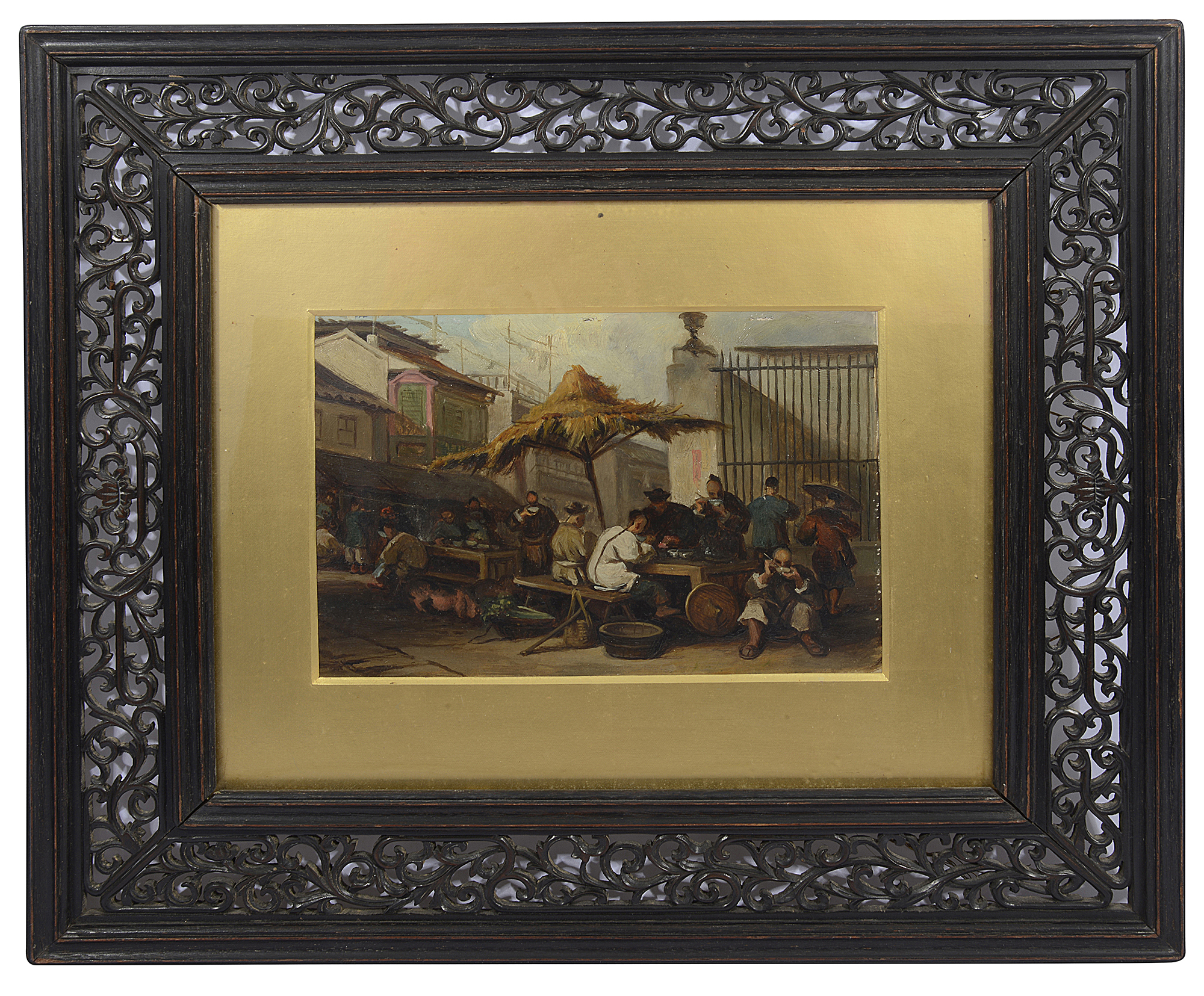 Attributed to George Chinnery 'Chinese Street Scene at Macao'