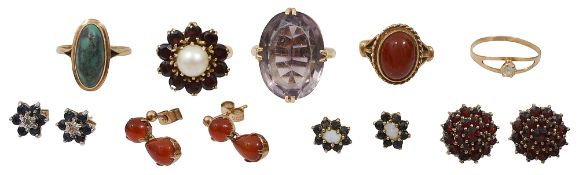 Three pairs of cluster earrings and others