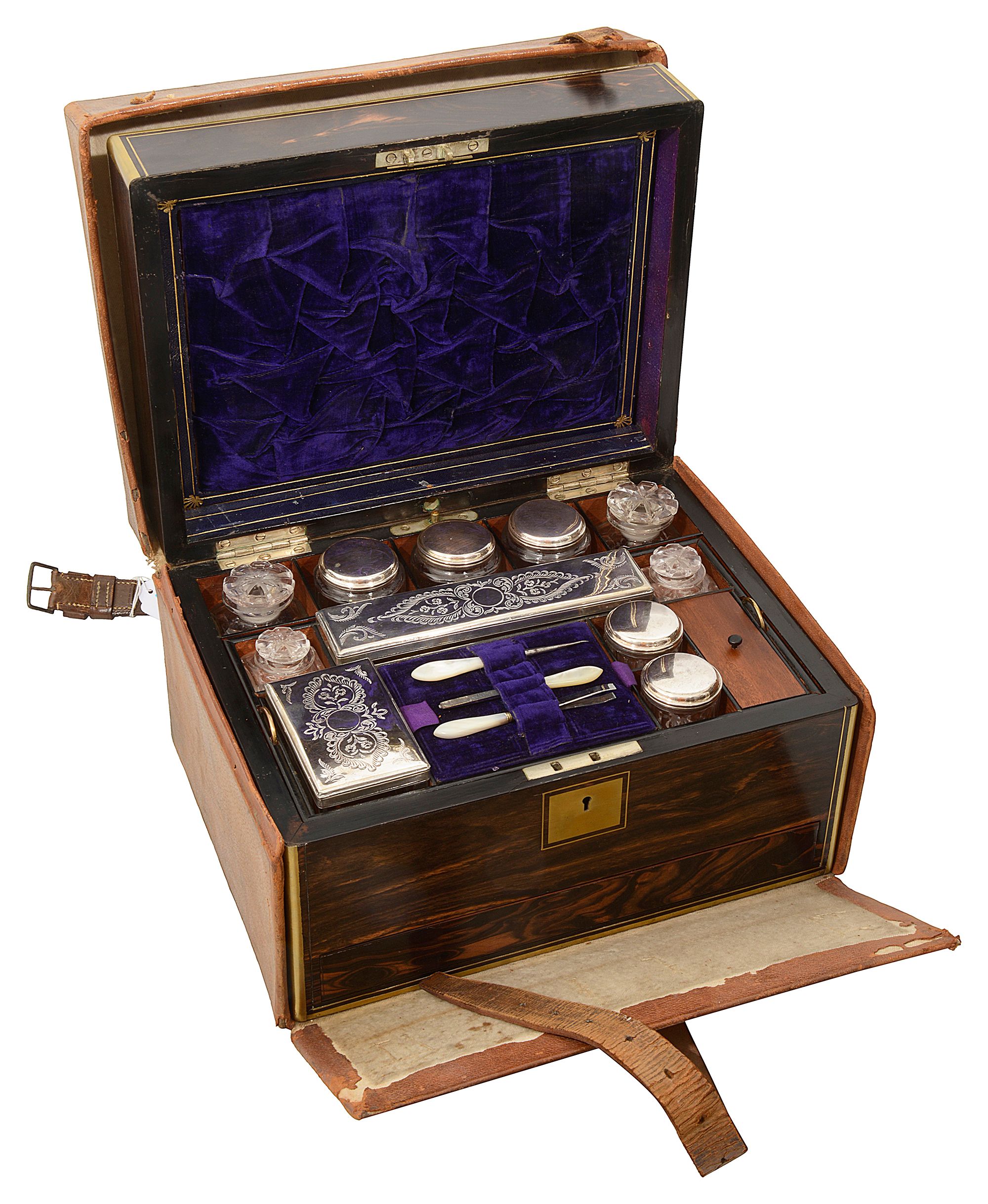 A mid 19th century Irish brass mounted coromandel dressing case