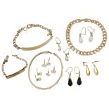 9ct identity bracelet, chain, bangle and earrings
