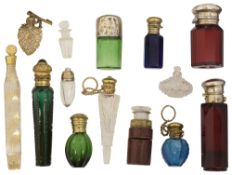A collection of 19th century glass scent and smelling salt bottles