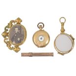 A 9ct cased gold tooth pick and a 14K cased pocket watch