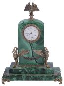 An early 20th century Russian .84 silver-gilt, diamond malachite Empire style desk timepiece