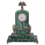 An early 20th century Russian .84 silver-gilt, diamond malachite Empire style desk timepiece