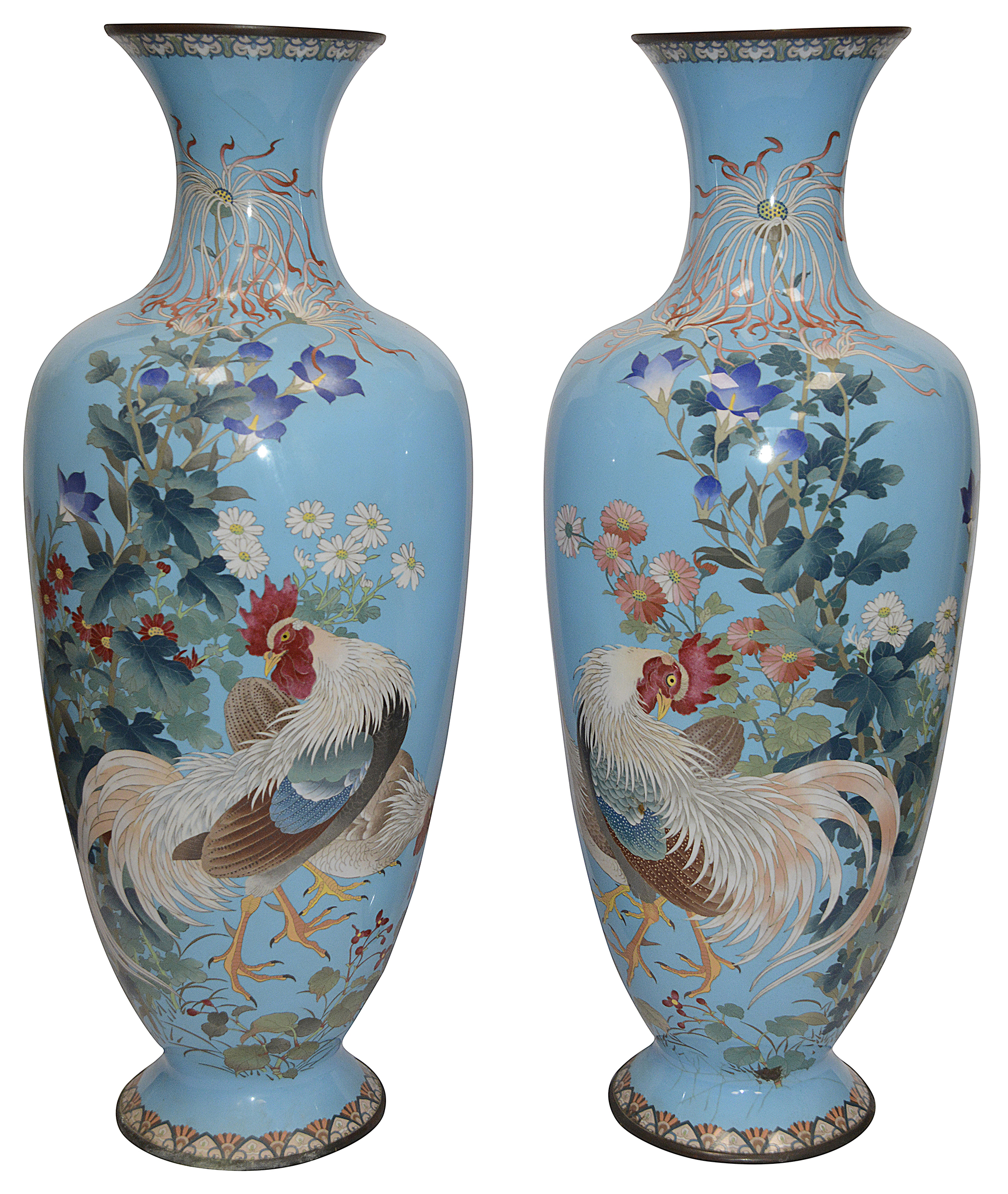 A pair of large and impressive Japanese Meiji period cloisonne vases c.1880