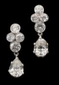 A pair of diamond pendant earrings