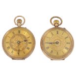 A 14K open faced fob watch and a 9ct gold fob watch