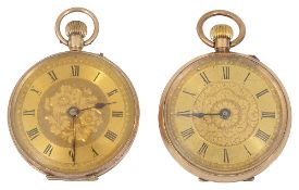 A 14K open faced fob watch and a 9ct gold fob watch