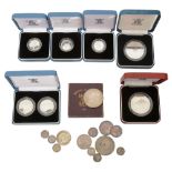 A collection of silver proof and other coins