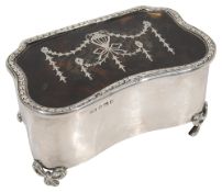 A George V silver and pique inlaid tortoiseshell trinket box