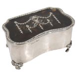 A George V silver and pique inlaid tortoiseshell trinket box