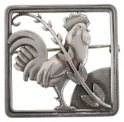 A cased Georg Jensen Sterling silver cockerel brooch