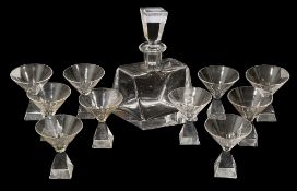 An Art Deco Czech clear crystal decanter set