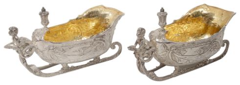 A pair of late Victorian novelty silver 'sleigh' sauce boats, London