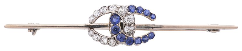 An Edwardian diamond and sapphire bar brooch