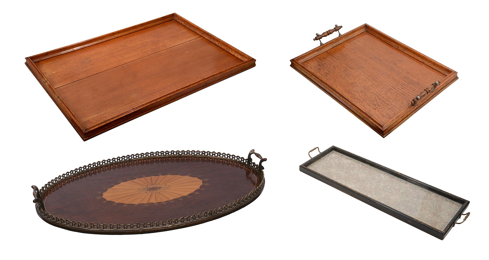 A late 19th century plum pudding mahogany and marquetry inlaid oval tray*