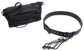 An Ann Demeulemeester black leather shoulder bag and belt