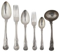 A George III silver Kings pattern six setting canteen of flatware