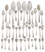 Assorted George III and later tablespoons, teaspoons and salt spoons