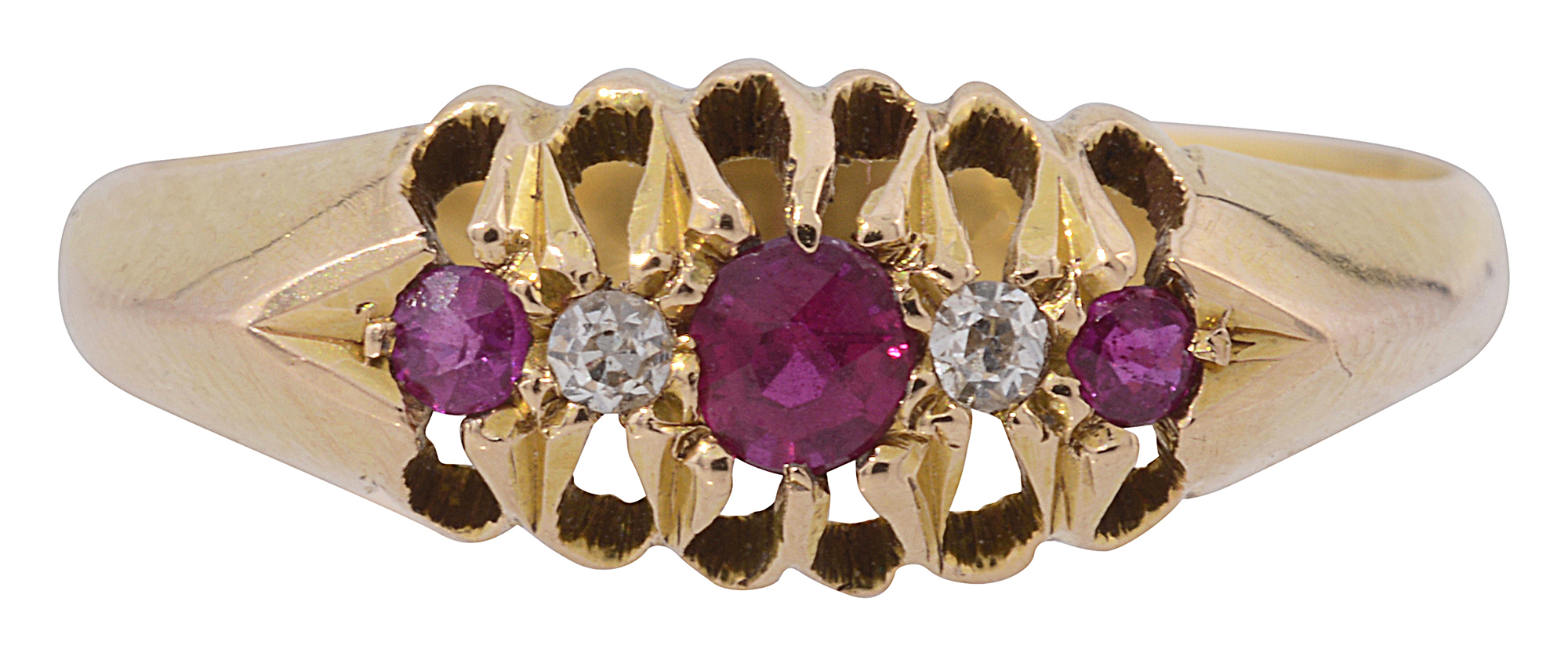 An early 20th century ruby and diamond five stone ring