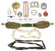 A collection of vertu and costume jewelery to include an Essex crystal pin