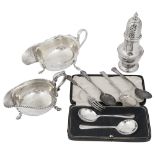 Edwardian and later silver to include sauce boats and a sugar caster