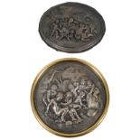 Two mid 19th century silver plated electrotype relief Bacchanalia plaques