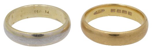 A 22ct yellow gold band together with another band