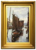 David Carr (British, active c. 1900), 'Fishing Smacks', oil on canvas,