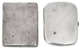 A German .800 silver cigarette case engraved with a spider and another