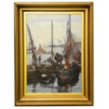 David Carr (British, active c. 1900), 'Fishing Smacks', oil on canvas