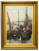 David Carr (British, active c. 1900), 'Fishing Smacks', oil on canvas