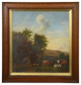 English School (19th century) 'Cattle in a Farmyard' oil on canvas