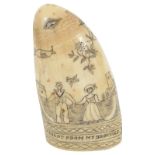 An unusal early 19th century sailor work scrimshawed whales tooth