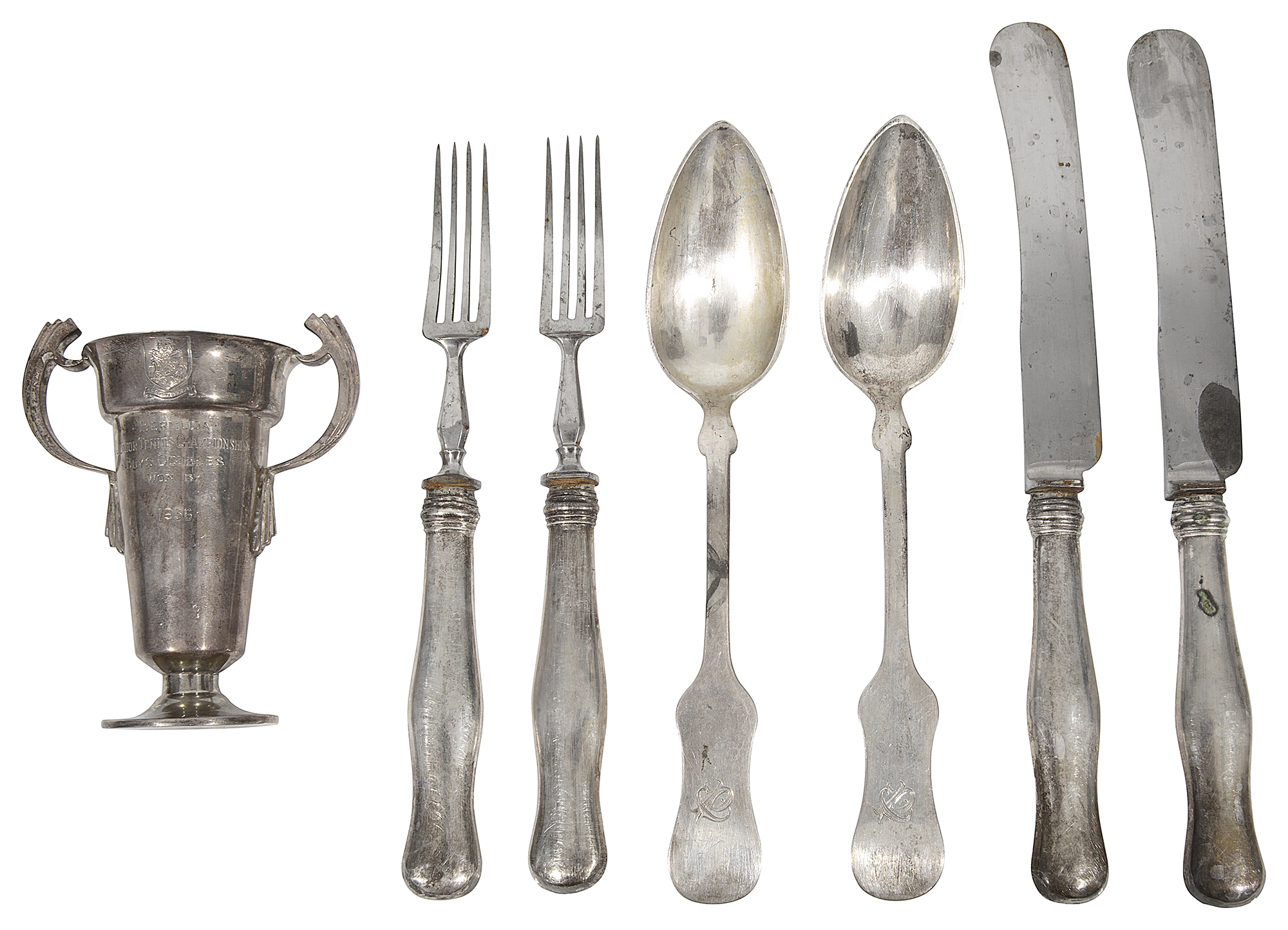 A George V Art Deco silver presentation trophy and Austrian .800 flatware