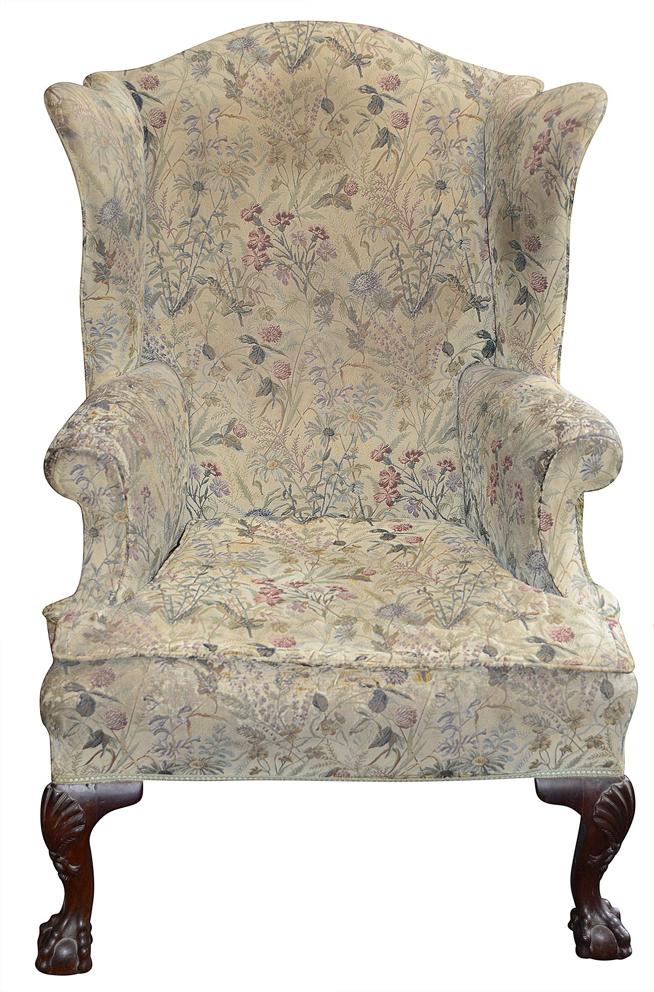 A George III mahogany wingback upholstered armchair - Image 2 of 8