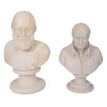A late 19th century Italian alabaster bust of Garibaldi and a parian bust of a man