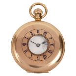 A 9ct gold cased Benson half hunter keyless pocket watch