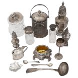 A collection of silver to include a George V silver preserve pot