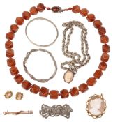 A collection of costume jewellery including cameos, agate necklace etc