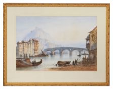 Edwin St John 'Italian Town River Scene', watercolour