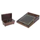 A 19th century rosewood tea caddy and a writing slope