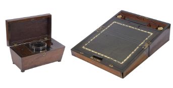 A 19th century rosewood tea caddy and a writing slope