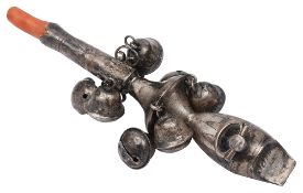 An early 19th century bright cut silver rattle