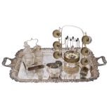 A George III silver cream jug, a large Victorian silver on copper tray etc