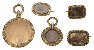 Five late Georgian and Victorian memorial lockets and brooches