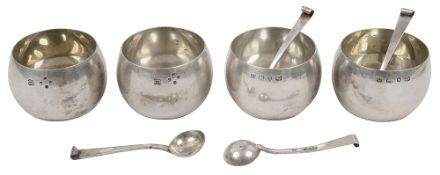 A set of four late Victorian silver salts and spoons