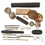 A collection 19th century dip pens, spectacles and other miscellaneous items