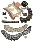 Victorian and later lace collars, beadwork butterfly appliques etc.